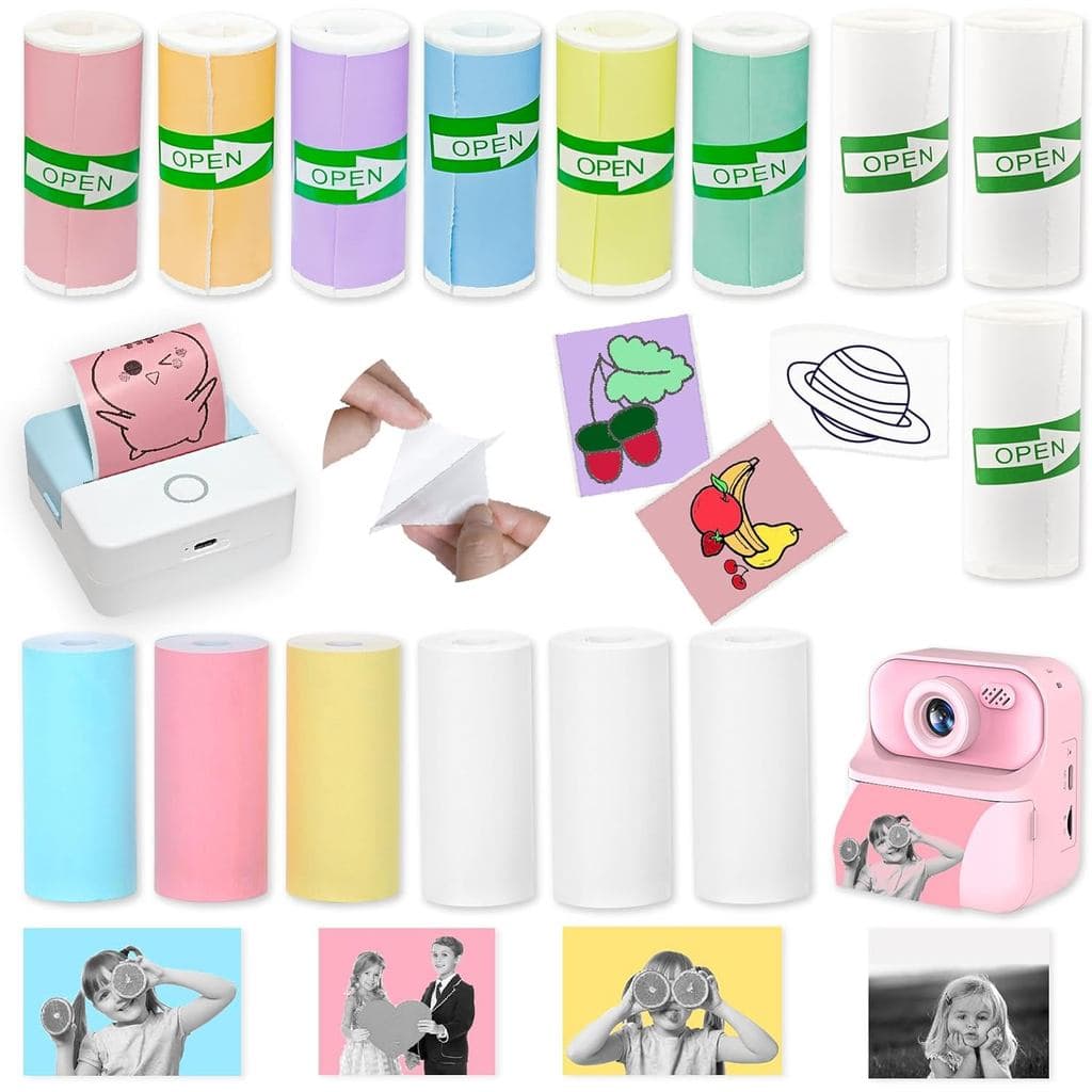 15 Rolos de Papel para Mini Impressora 2 em 1 - 9 Rolos Adesivos e 6 Rolos Simples Compatíveis com Impressoras M02/T02 (