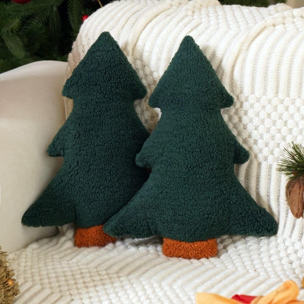 Almofadas de Natal, Conjunto de 2 Almofadas Decorativas em Forma de Árvore de Natal Verde, Almofada de Pelúcia para Deco