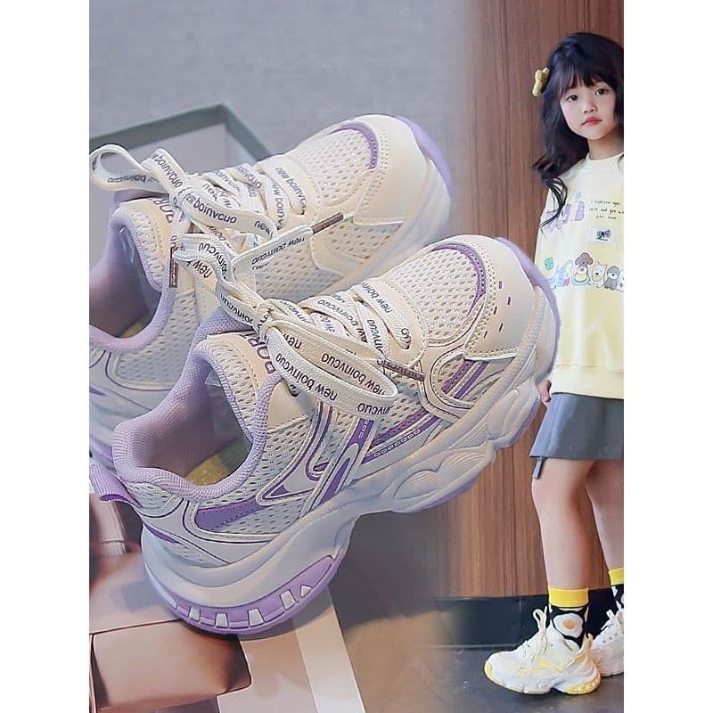 Meninas sapatos esportivos 2026 primavera outono novo estilo malha respirável crianças papai sapatos sola macia leve méd