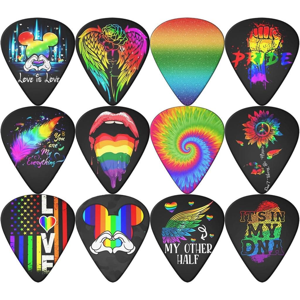 Pacote com 12 Palhetas de Guitarra Rainbow Pride - Palhetas Médias de 0,71mm para Guitarra Acústica, Elétrica, Baixo e U