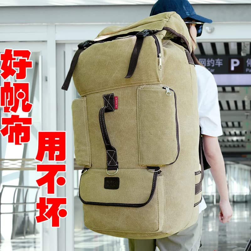 120L Super grande capacidade engrossado lona mochila ao ar livre mochila masculina saco de montanhismo tamanho viagem co