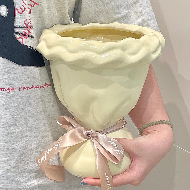 Vaso de cerâmica cremoso casa sala de estar decoração ornamentos luz luxo high-End buquê hidropônico de alto valor