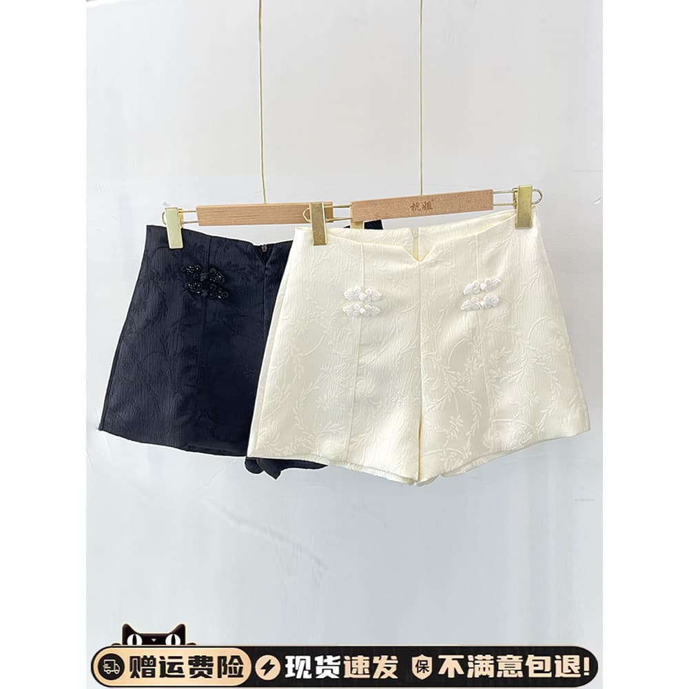 Novo estilo chinês estilo nacional fivela Shorts feminino 2024 início do verão novo estilo Casual moda Jacquard A linha