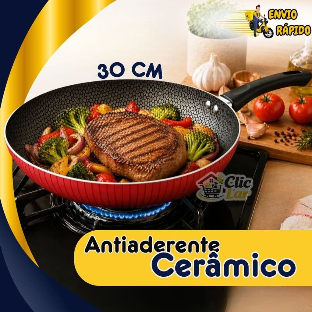 Frigideira Funda com Revestimento Antiaderente Cerâmico Grande 30 cm Panela wok