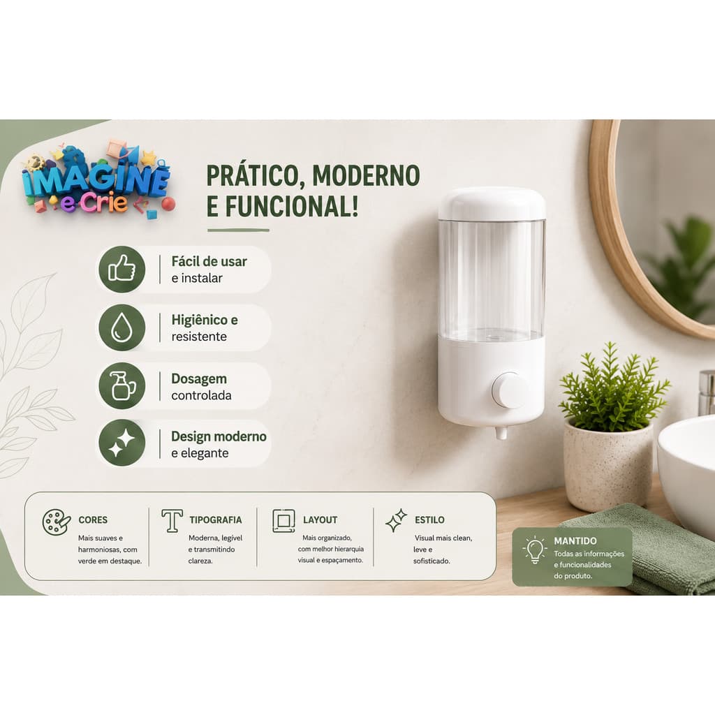 Porta Sabonete Líquido Dispenser Detergente 500ml Banheiro E Cozinha Sabão Premium Luxo Elegante Pia