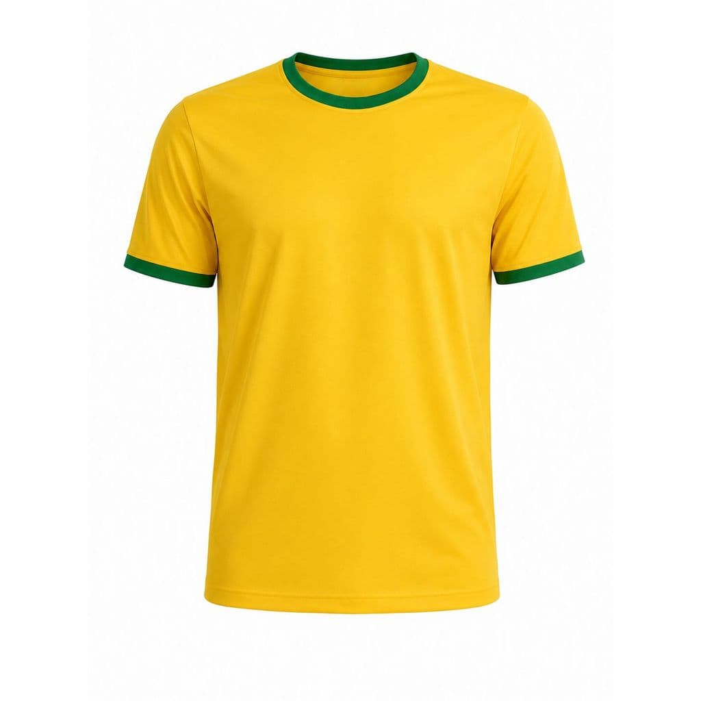 Camisa Esportiva Amarela Unissex Gola Verde- Tamanho M