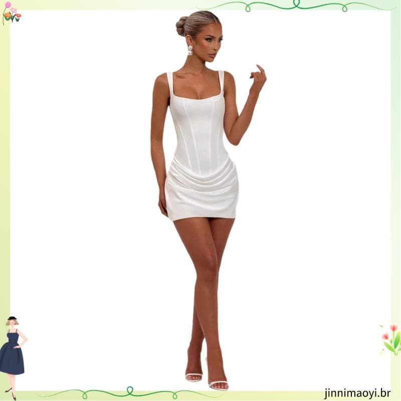 Vestido Feminino Curto Tercido Acetinado Para Festa Final de Ano Natal e Ano Novo