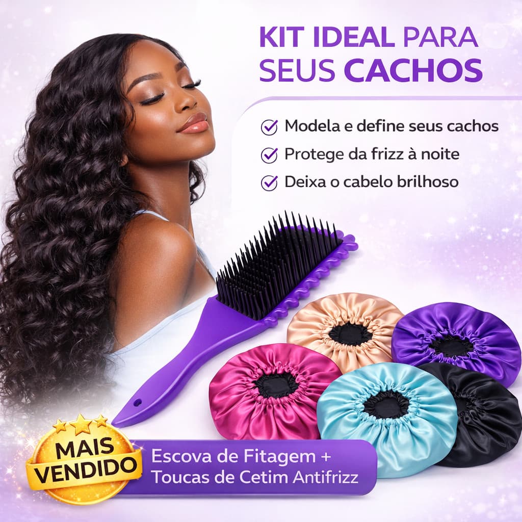 Kit 2 Itens Escova Onda Finalizadora + Touca Cetim Grande Anti Frizz Cuidados Cabelo ENVIO A JATO!!!