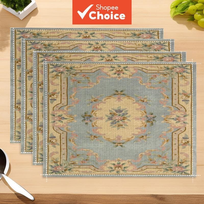 4 peças Jogo de Jogos Americanos de Linho Floral Vintage Conjunto de 4 Jogos de Mesa Decorativos de Estilo Aubusson para