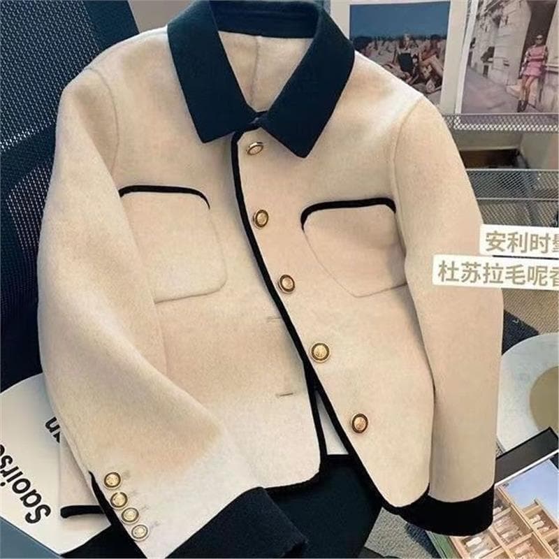 Xiaoxiang estilo curto frito rua cinza jaqueta feminina outono inverno Retro High-End Design nicho temperamento manga co