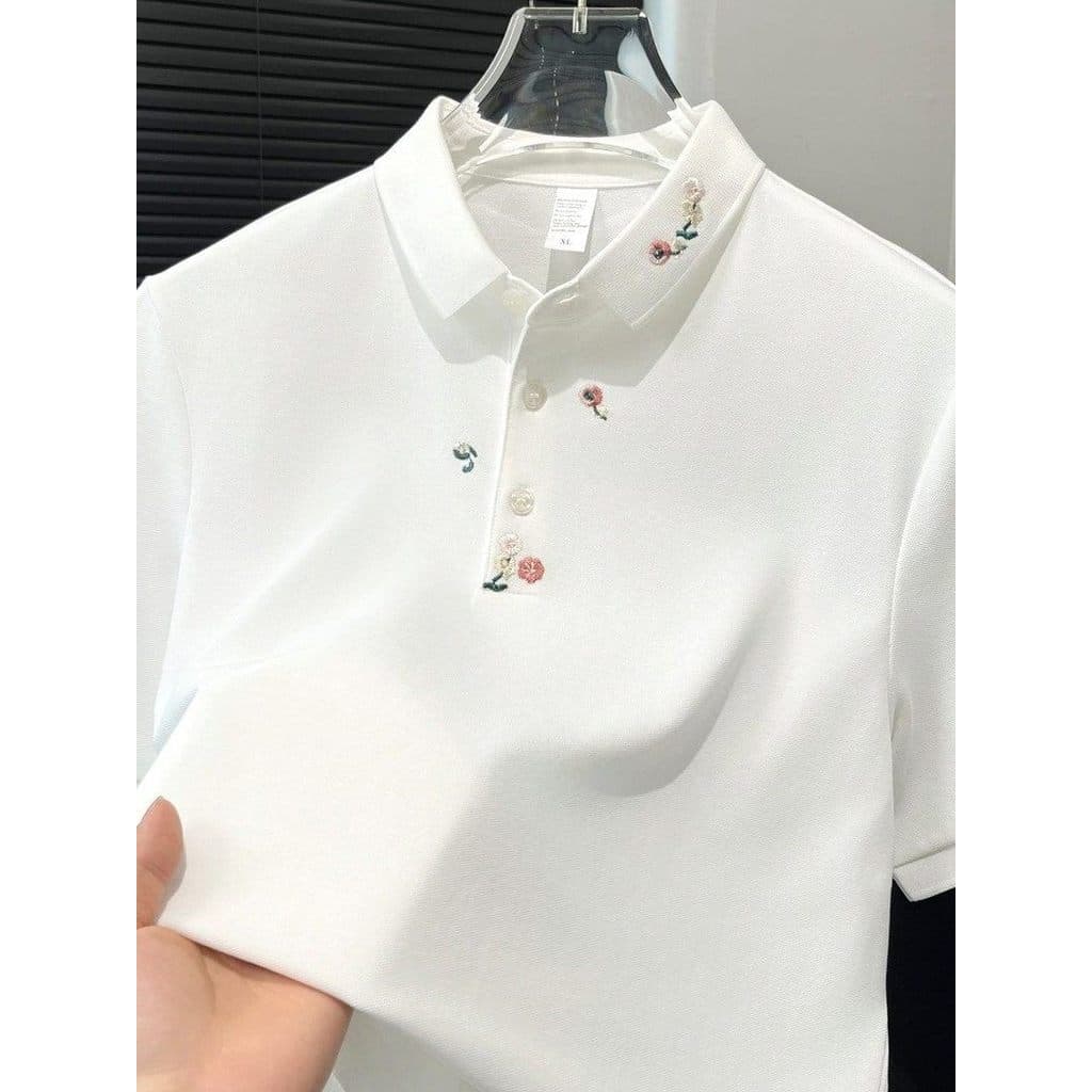Camisa POLO de lapela de luxo leve masculina verão novo estilo moda Casual All-Match masculino bordado de manga curta St