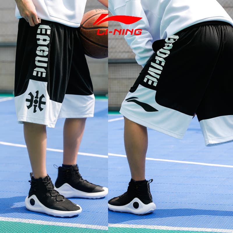 Li Ning camiseta de manga curta masculina Shorts de verão solto algodão puro grande logotipo na moda calças esportivas c