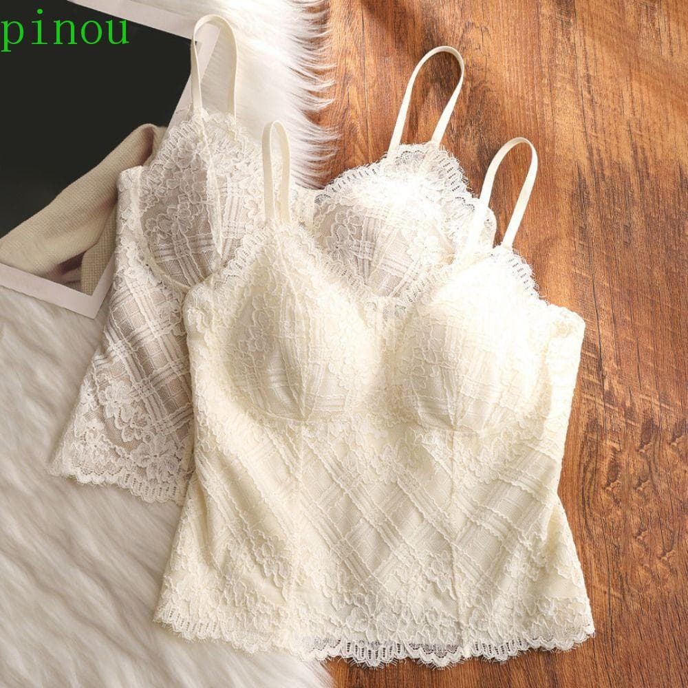 Camisola De Renda PINOU , Espartilho Vazada Em Espinha De Peixe , Elegante , Transparente , Slim Fit , Sem Mangas , Tops