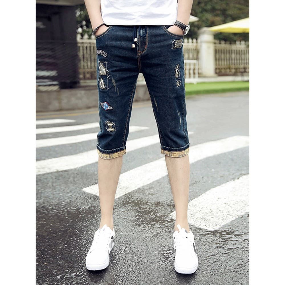2026 novo estilo calças cortadas dos homens verão calças de brim finas casuais calças de 7 pontos masculino Denim Shorts