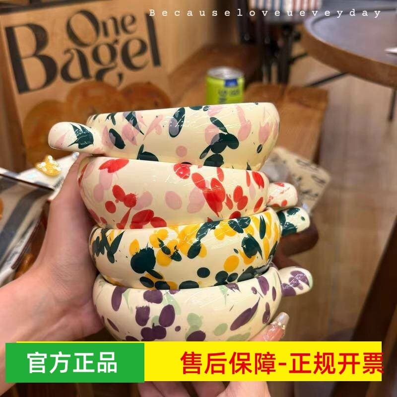 Bolha de tinta respingo 17cm tigela de orelha única tigela de cerâmica pequena tigela doméstica novo estilo tigela de io