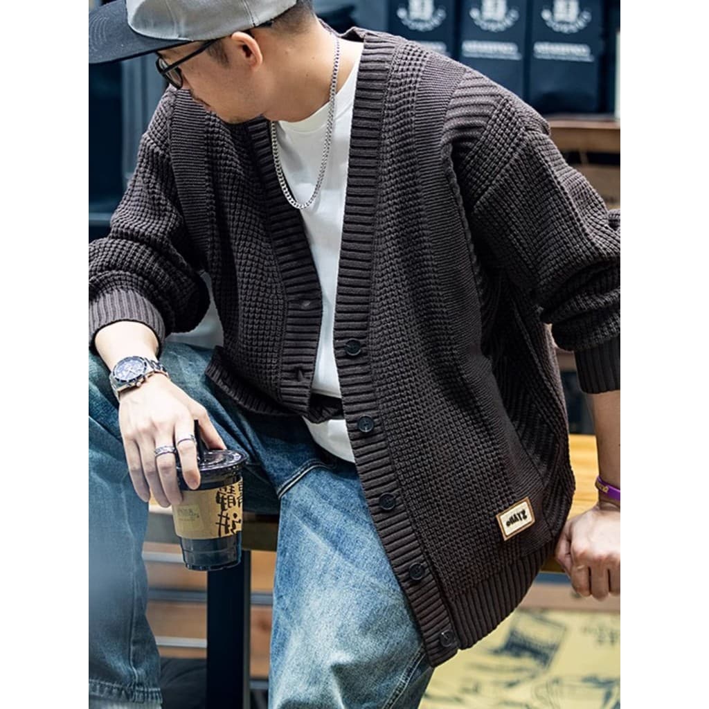 Americano pesado com decote em V Cardigan camisola masculina solta Street Wear Plus Size camisola masculina Casual camis