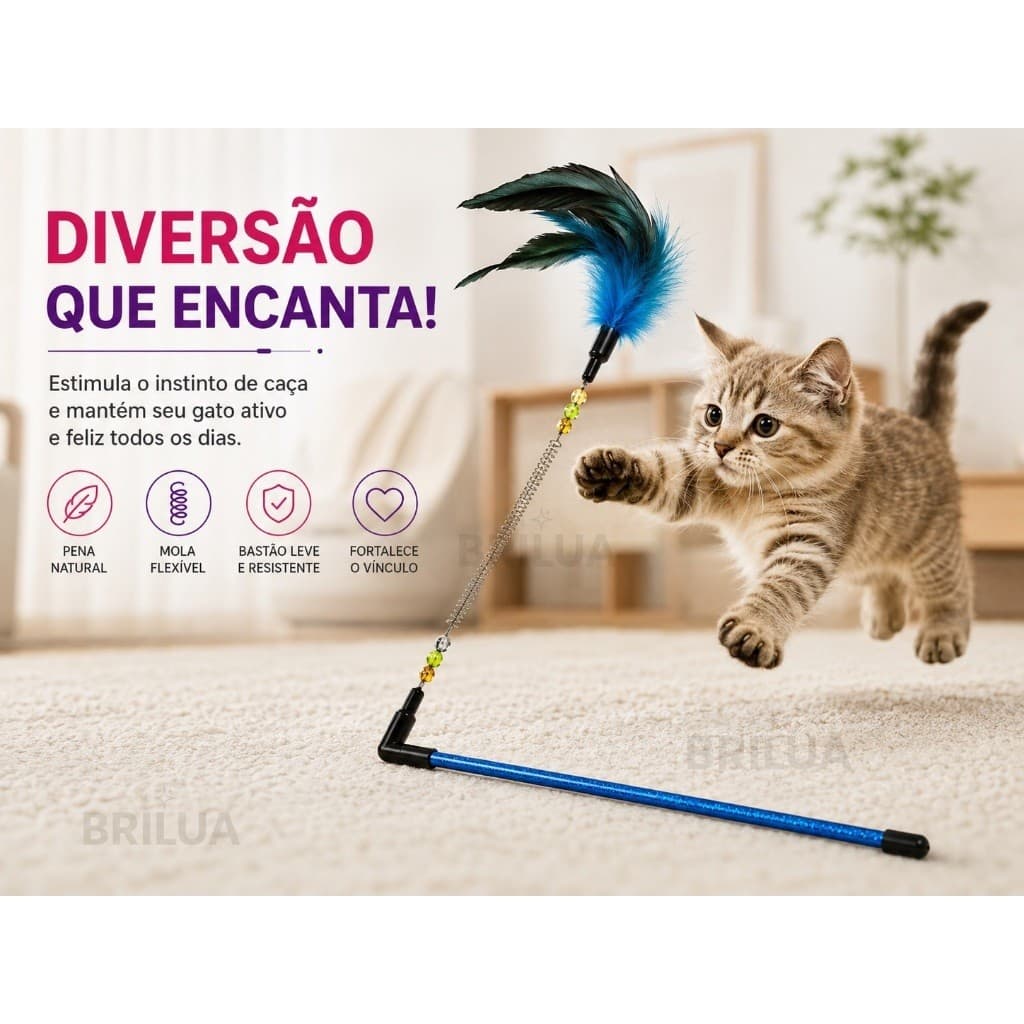 Brinquedo Interativo para Gatos com Pena e Mola Flexível | Varinha Divertida para Pet