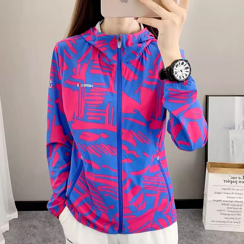 Ao ar livre UPF50 + protetor solar roupas femininas 2025 verão novo estilo proteção UV esportes roupas de pele elástica