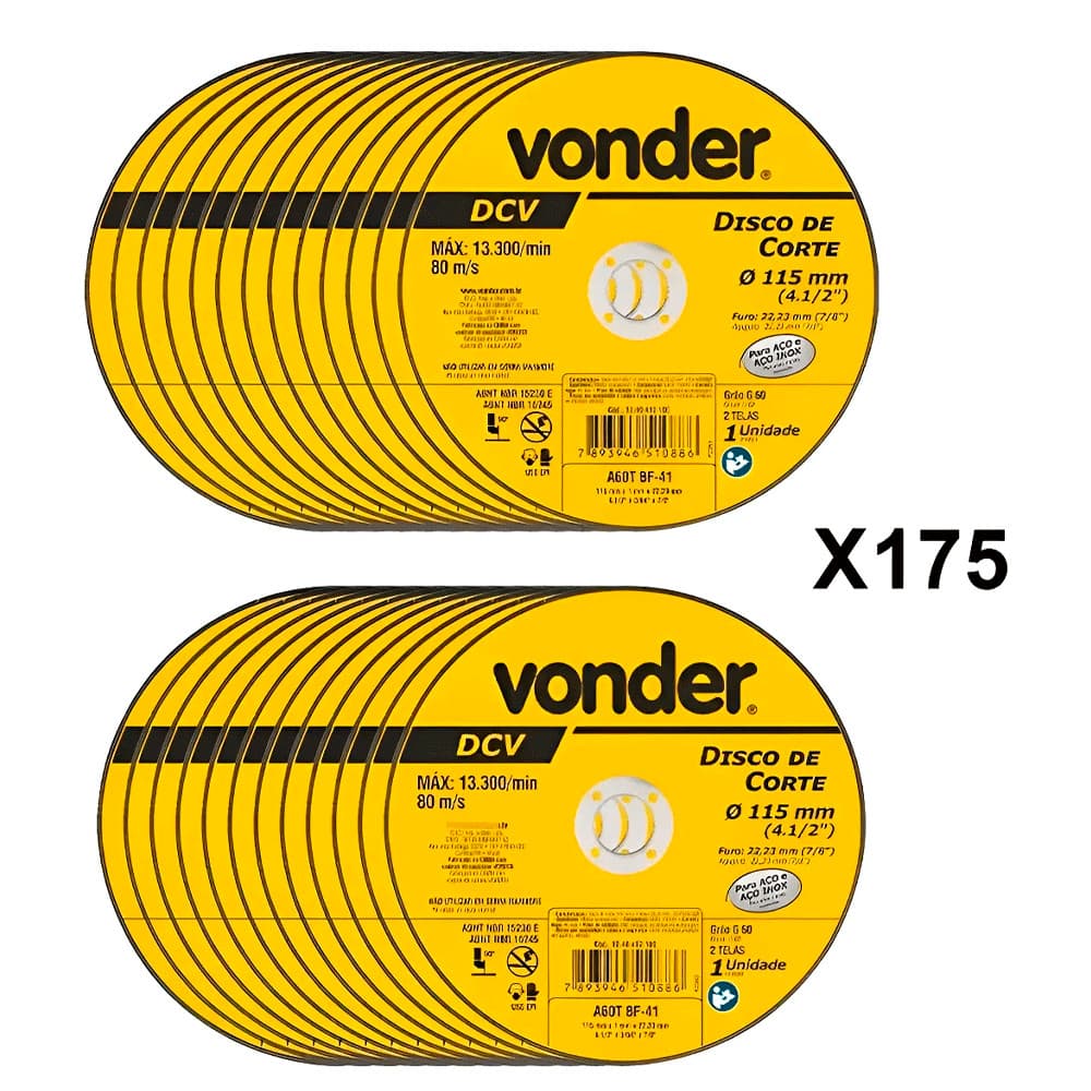 175 Discos De Corte 115mm x 1,0mm x 22,23mm Dcv Vonder