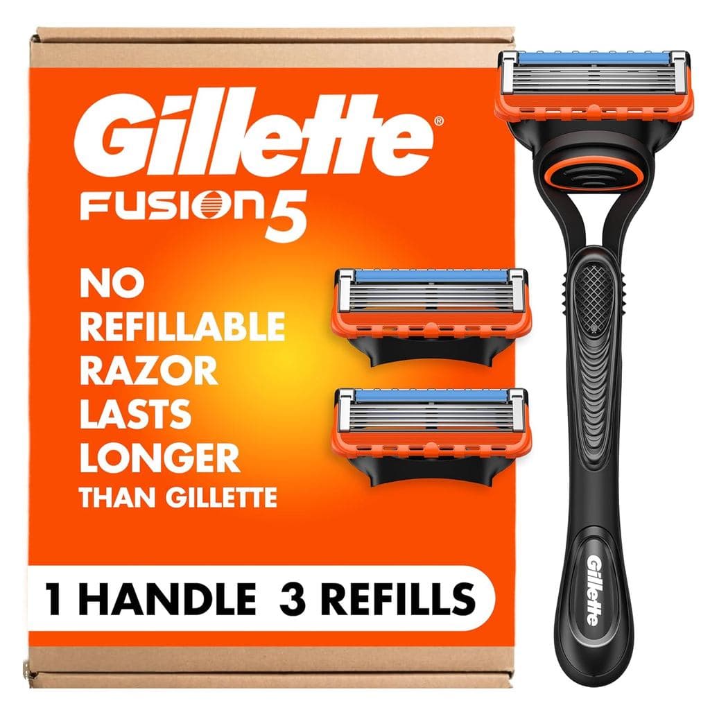 Gillette Fusion5, Lâmina de Barbear Masculina com 5 Lâminas, 1 Cabo de Barbear, 3 Refis de Lâmina