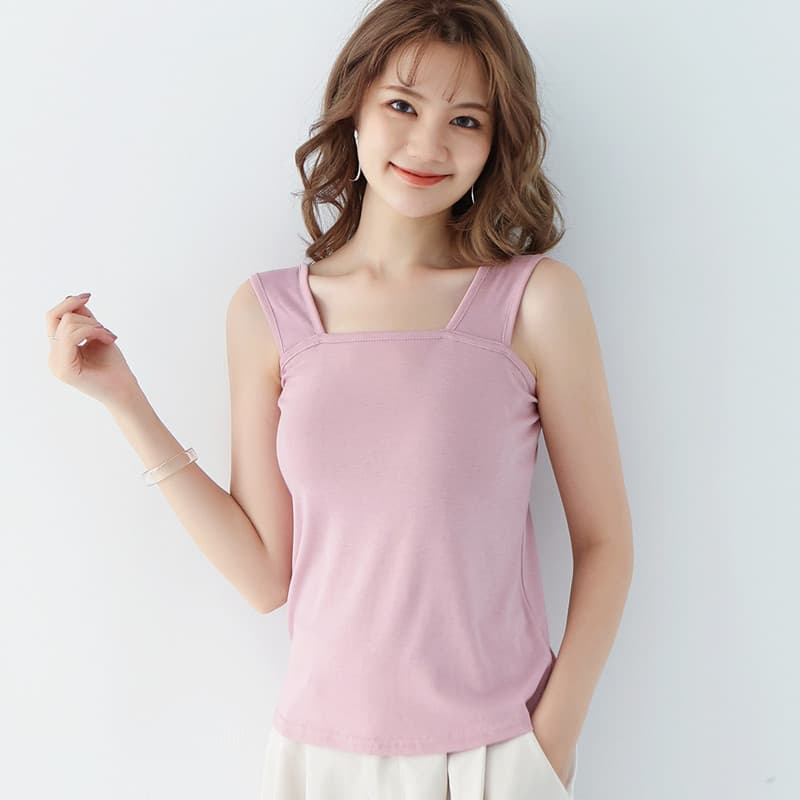 Primavera verão coreano feminino camisola camisa de fundo All-Match colete de algodão sem mangas camiseta apertada cor s