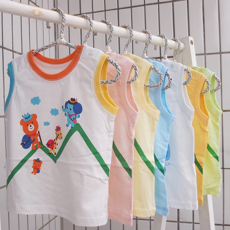 Bebê roupas de verão bebê puro algodão colete botão ombro meninos meninas crianças sem mangas topo dos desenhos animados