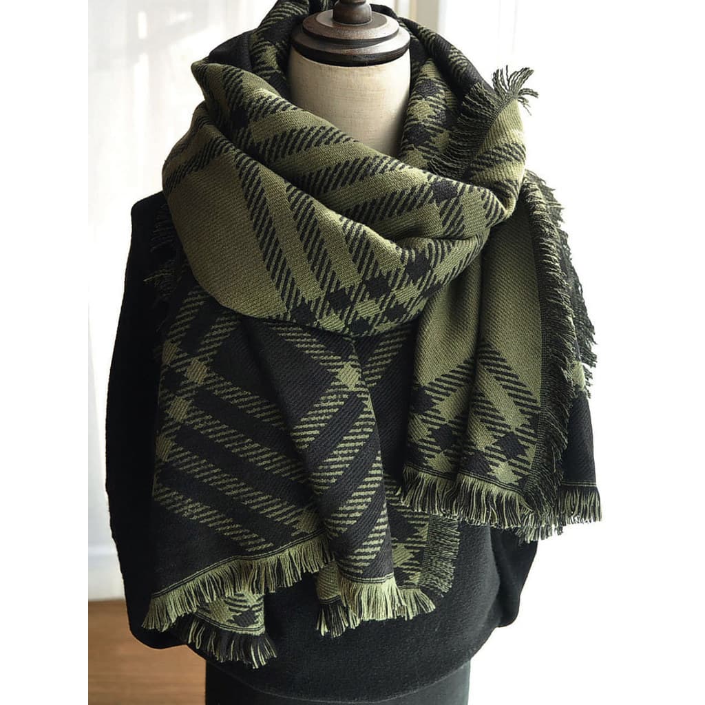 Outono inverno novo estilo verde xadrez cachecol feminino versão coreana All-Match quente engrossado pequeno xale multif