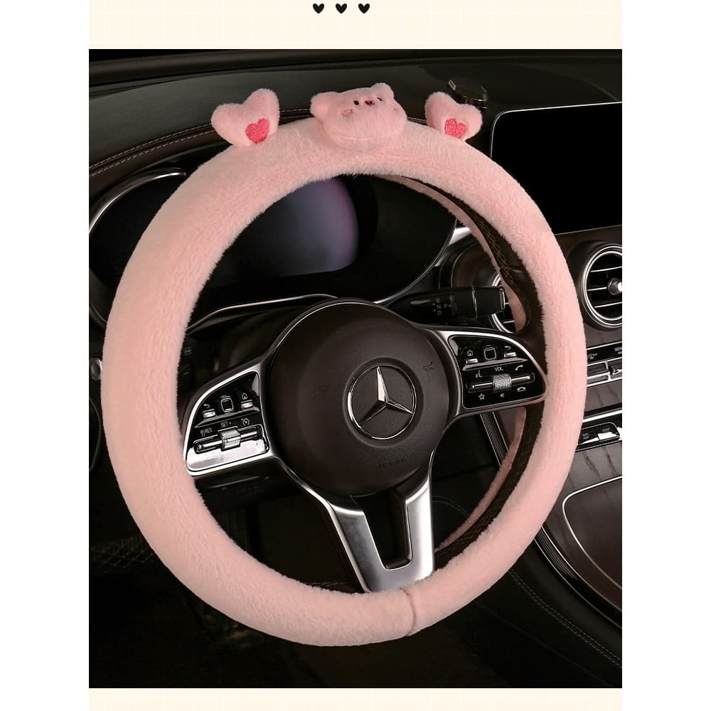 Capa de volante do carro inverno dos desenhos animados bonito urso curto pelúcia senhoras guiador capa quatro estações U