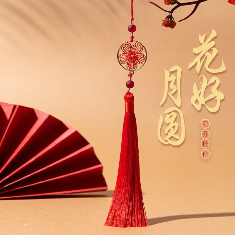 Pingente de orelha com borla de alta qualidade 14 CM estilo longo flor boa lua pingente de orelha redonda estilo chinês