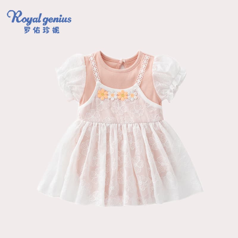 Bebê de uma peça roupas de bebê roupas de verão de manga curta bebê menina saia de gaze de uma peça de um ano de idade S