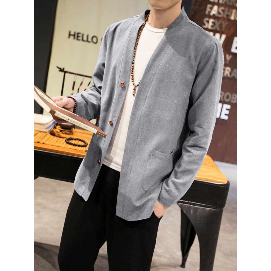 Primavera estilo chinês masculino Tang terno superior jaqueta fina estilo Retro Hanfu taoísta Robe Cardigan Layman Zen r