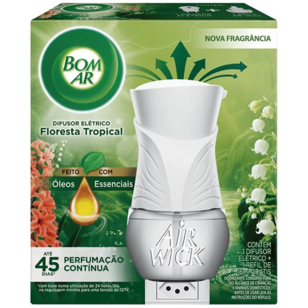 Difusor elétrico Bom ar Floresta Tropical aparelho + refil 16ml