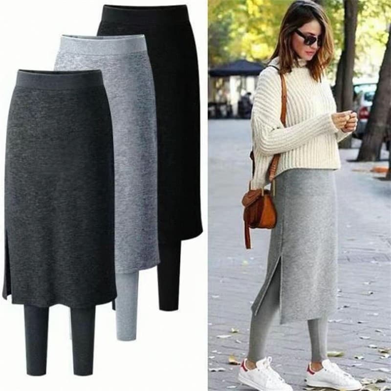 Outono inverno mais gordura plus Size falso Leggings de duas peças saia estilo de comprimento médio mais veludo engrossa