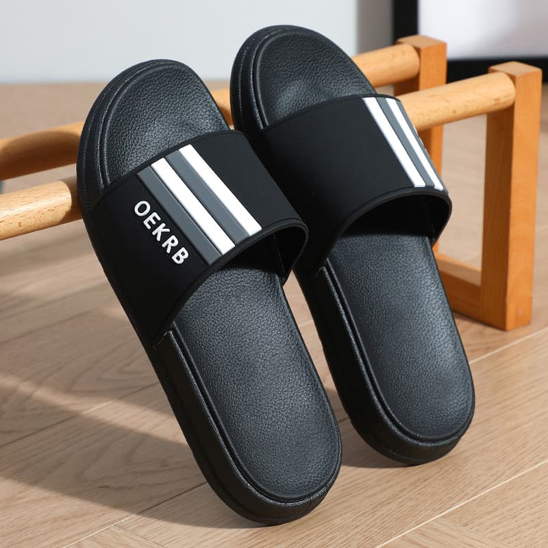 Chinelos masculinos verão antiderrapante moda rua wear exterior novo estilo listrado casa masculino sandália de sola gro