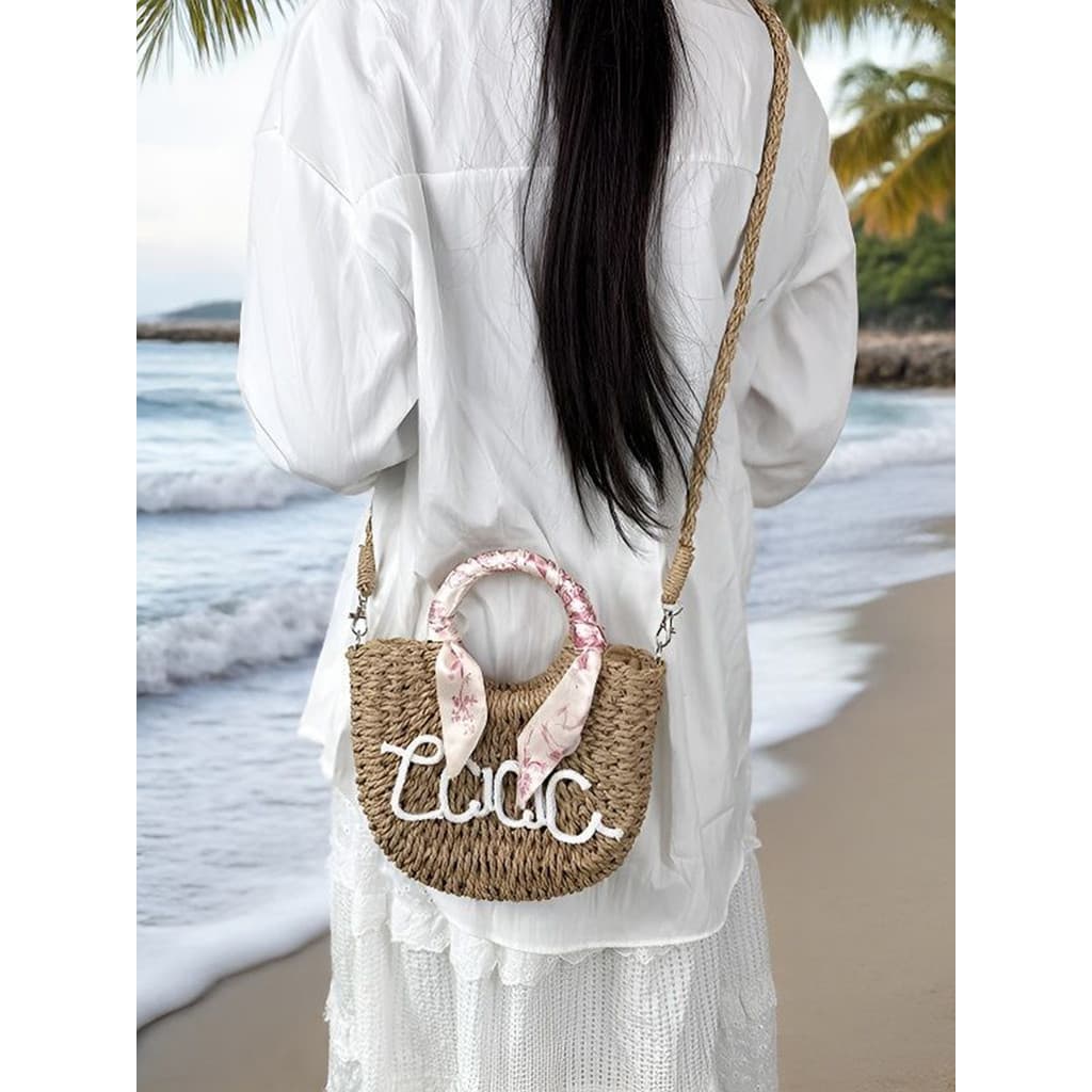 Bolsa de palha feminina à beira-mar férias praia bolsa mensageiro portátil nicho tecido cesta de vegetais