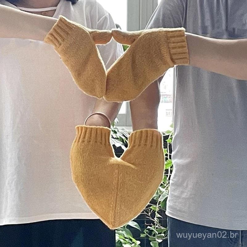 Luvas De Malha De Inverno Com Design De Mão Para Casal Dedo Completo Engrossar Ao Ar Livre Manter Aquecido