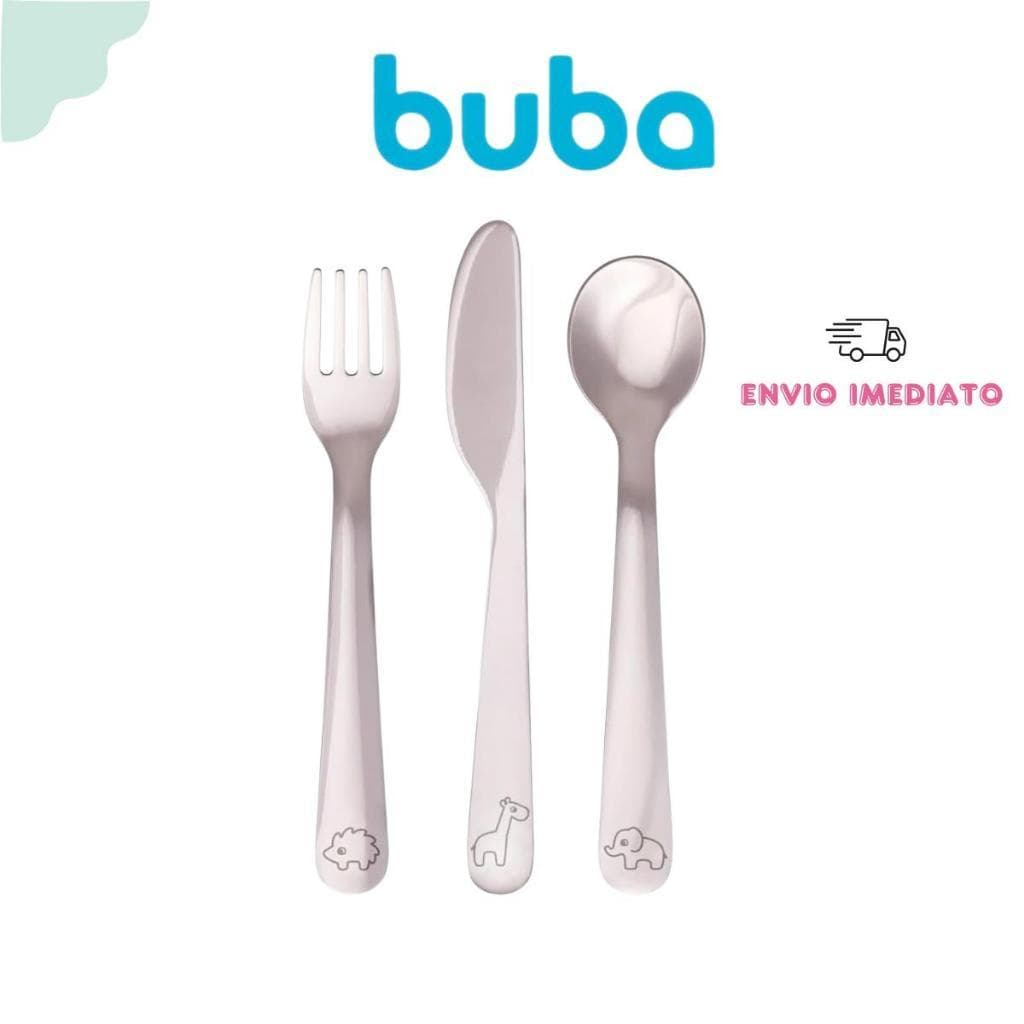 Kit de Talher Garfo Faca Colher Infantil em Inox Cloudy Buba