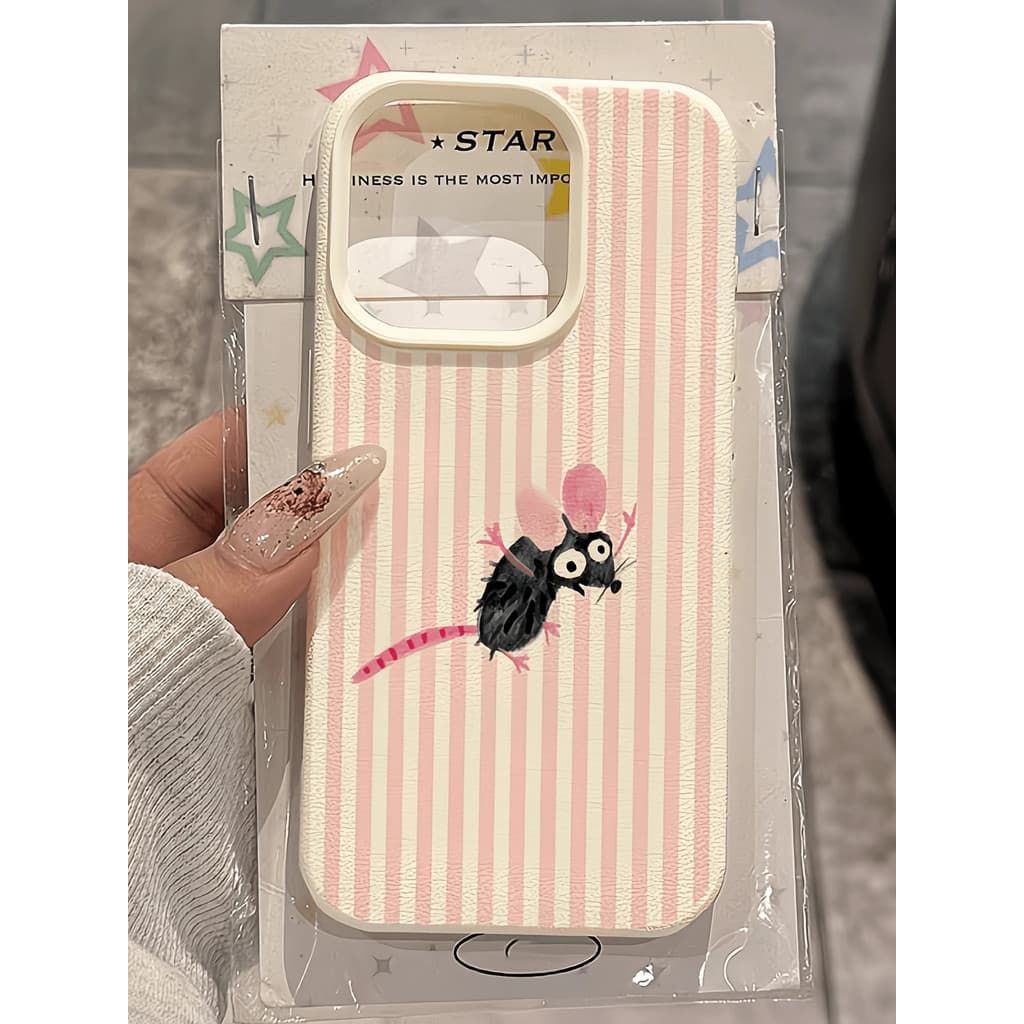 1 peça de capa de telefone em TPU à prova de choque com desenho de rato listrado branco e minimalista, compatível com Ap