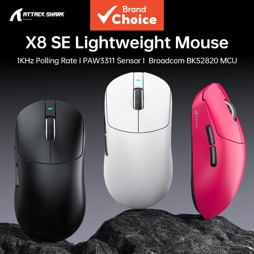 Mouse Gamer Attack Shark X8 SE 55g Ultra-Leve 1KHz com fio/sem fio PAW3311 25K DPI Tri-Modo 80M cliques