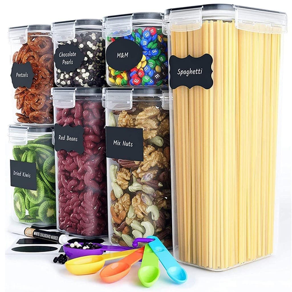 Kit 7 potes mantimentos hermeticos Quadrado Alimentos E Cozinha para Cozinha （Caneta  /Etiquetas/colhers）