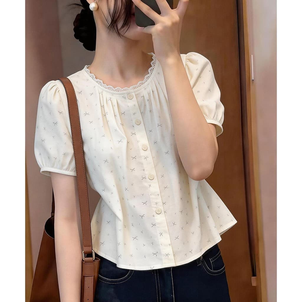 2026 verão novo estilo All-Match em torno do pescoço de manga curta camisa impressa feminina topo verão 6.126.12
