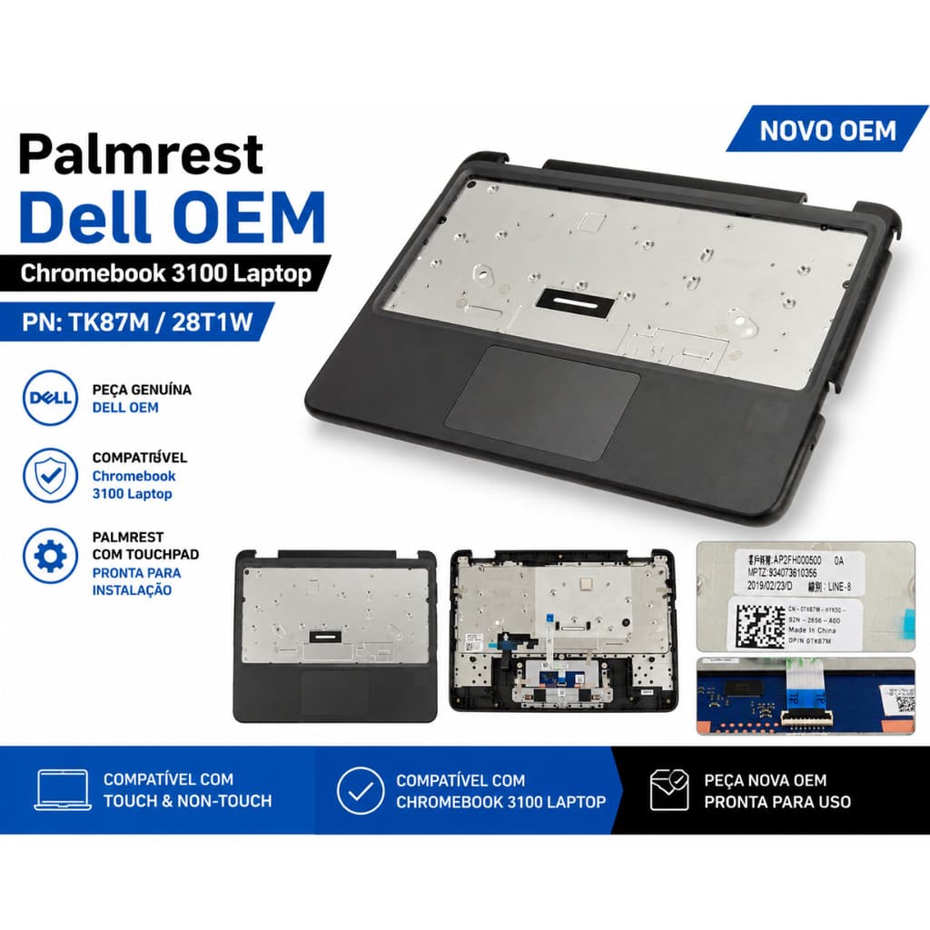 Palmrest Touchpad Dell Chromebook 3100 Tk87m 28t1w Novo