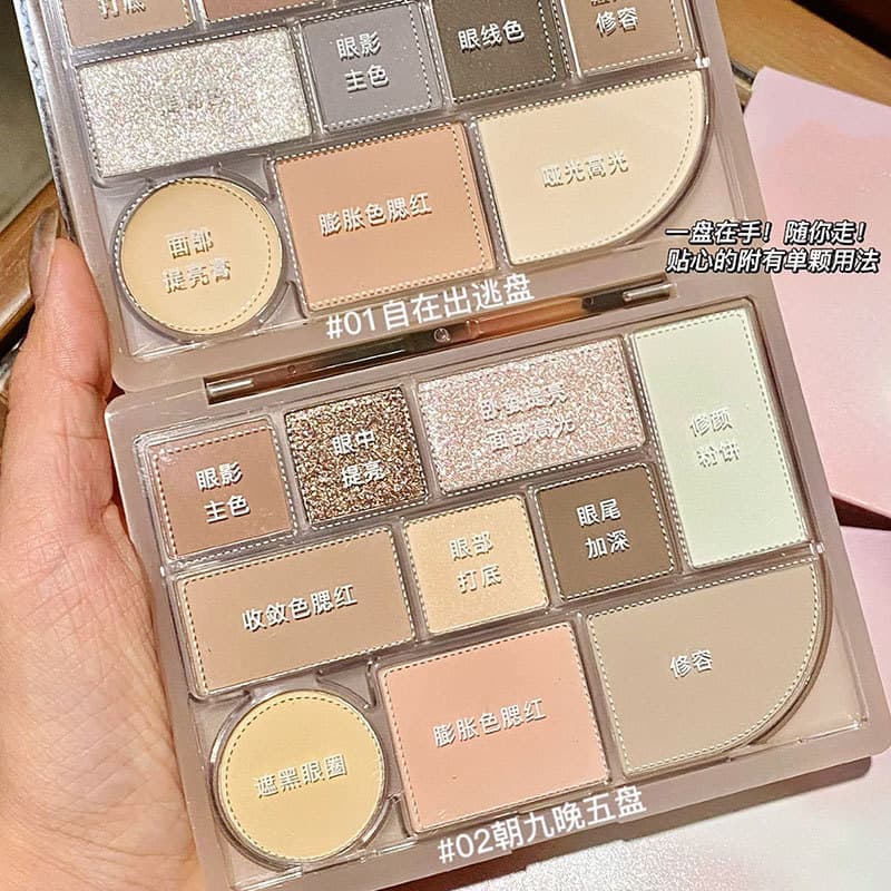 Capell dez cores maquiagem paleta abrangente paleta de sombras Blush reparação iluminador sombra estilo INS