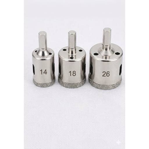 jogo 3 serra copo broca diamantada 14 18 26mm vidro marmore porcelanato vidraçaria