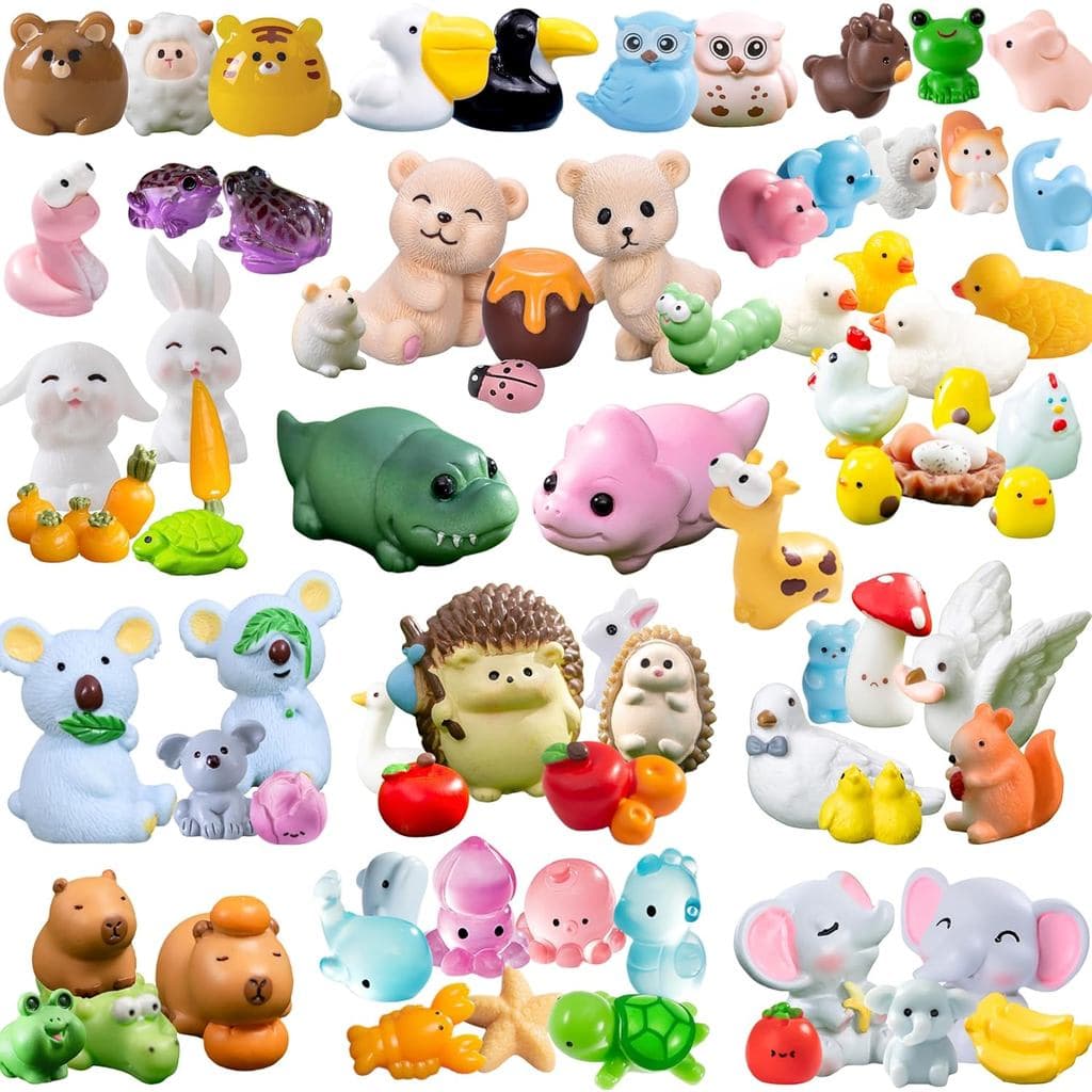 100 peças de diversas miniaturas de animais em resina, figuras em miniatura, ornamentos, acessórios para jardim de fadas