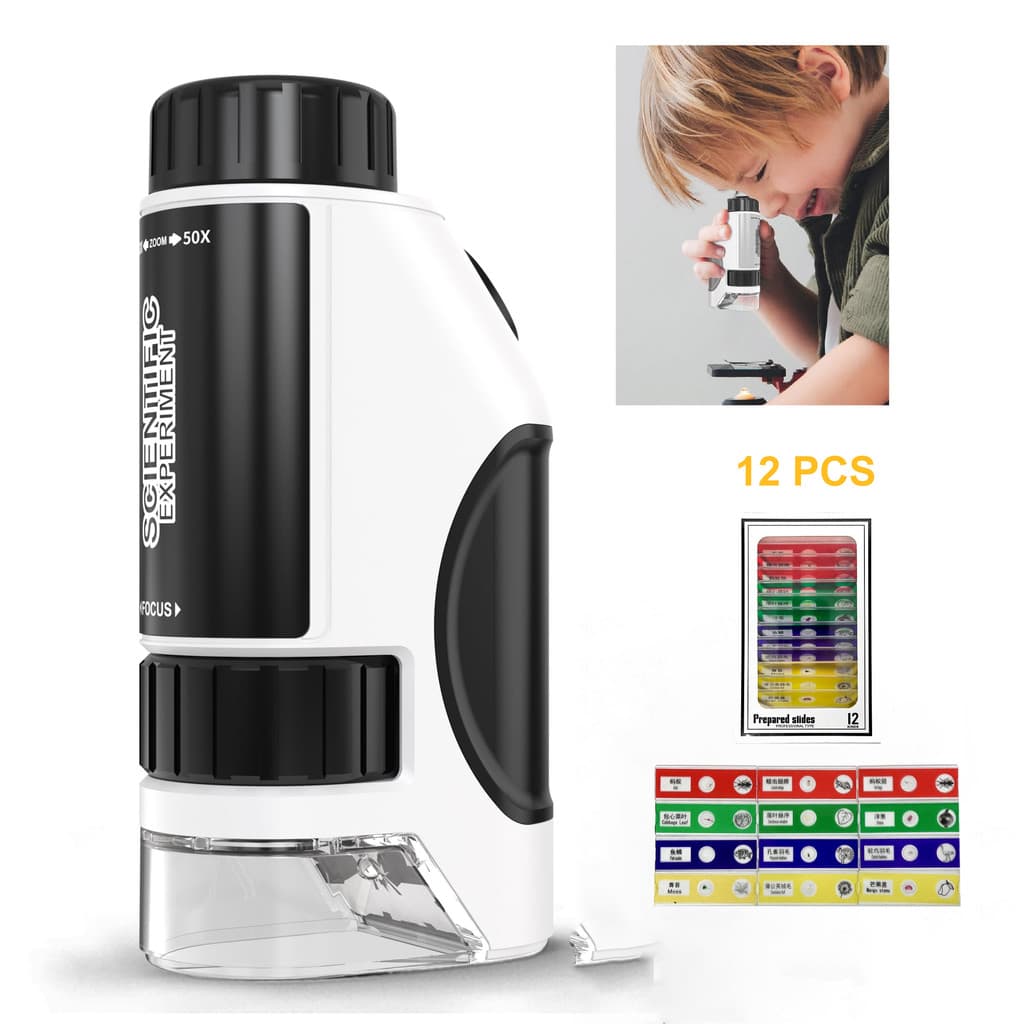 Microscópio para crianças, microscópio portátil de bolso com zoom de 300x,kits de ciências educacionais