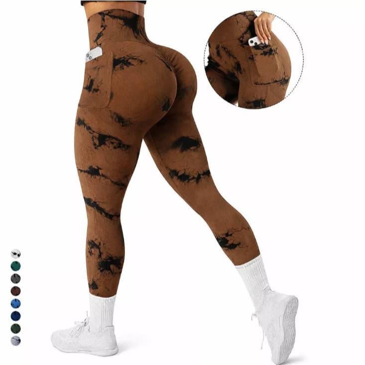 Calça COM BOLSO Legging Esportiva Yoga Tie Dye Sem costura Empina Bumbum Academia Cintura alta COM BOLSO