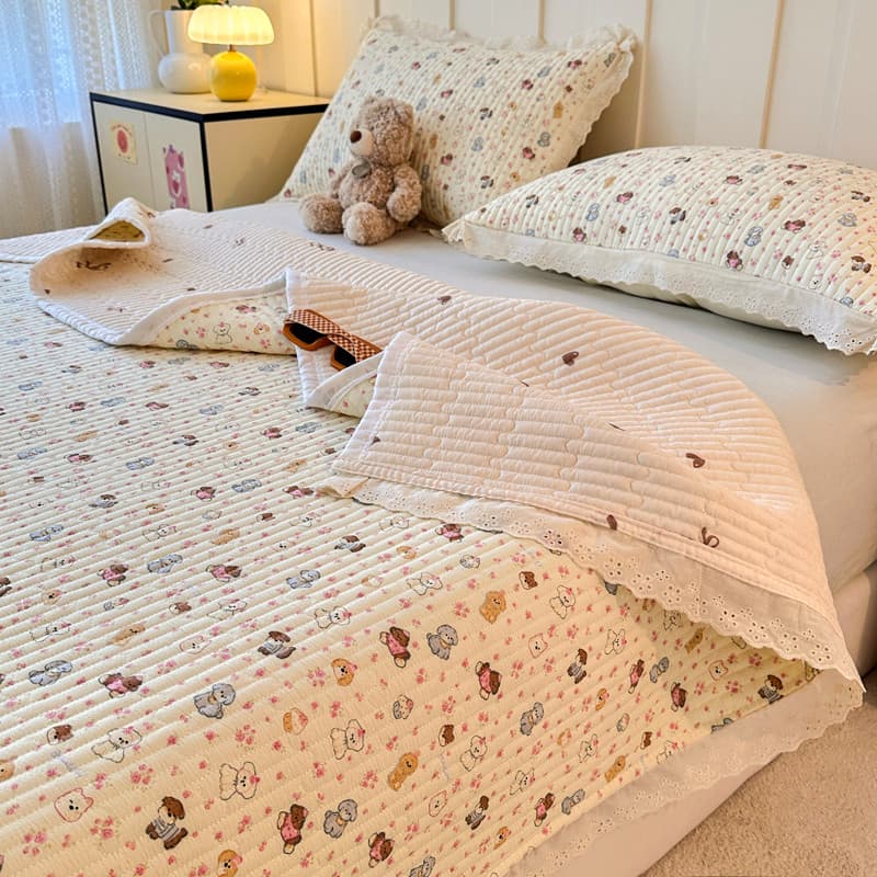Pequenas nuvens frescas algodão acolchoado capa de cama única peça 2025 novo estilo renda folha Tatami colchão almofada