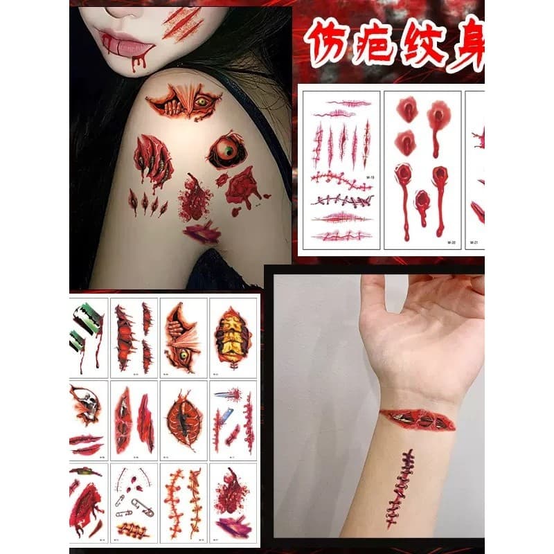 Novas cicatrizes de Halloween tatuagem adesivos à prova dwaterproof água suor Horror feridas sangrentas cicatrizes maqui