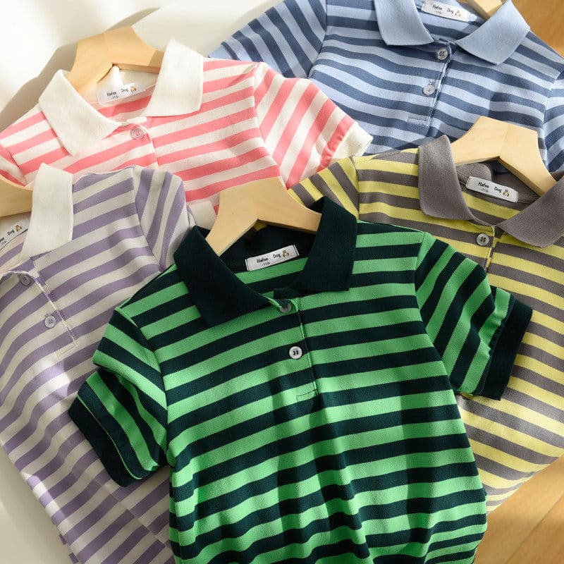 Especial meninos meninas lapela manga curta camisetas médias grandes crianças verão roupas infantis 81991